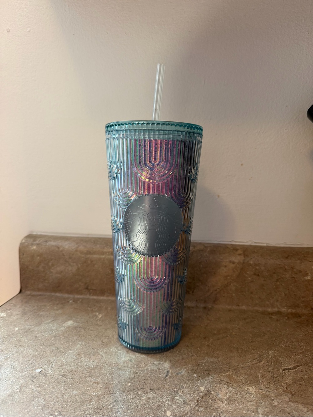Starbucks Iridescent Aqua Blue Studded Tumbler with Straw